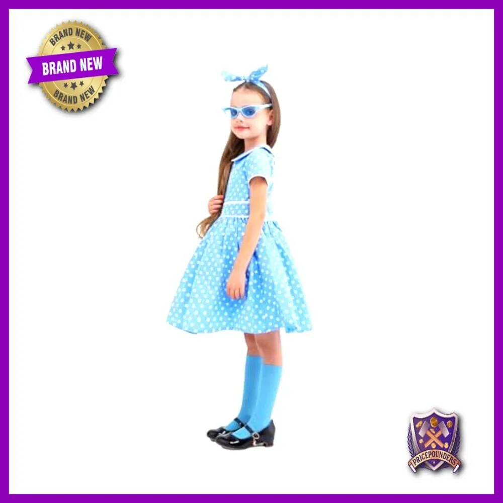 Retro 1950s Polka Dot Dress Costume Set with Headband Glasses Socks - Picture 3 of 6